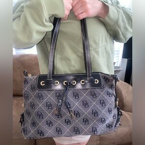 Dooney & Bourke Authentic Vintage Fabric Canvas Leather Bag Tote Monogram Style